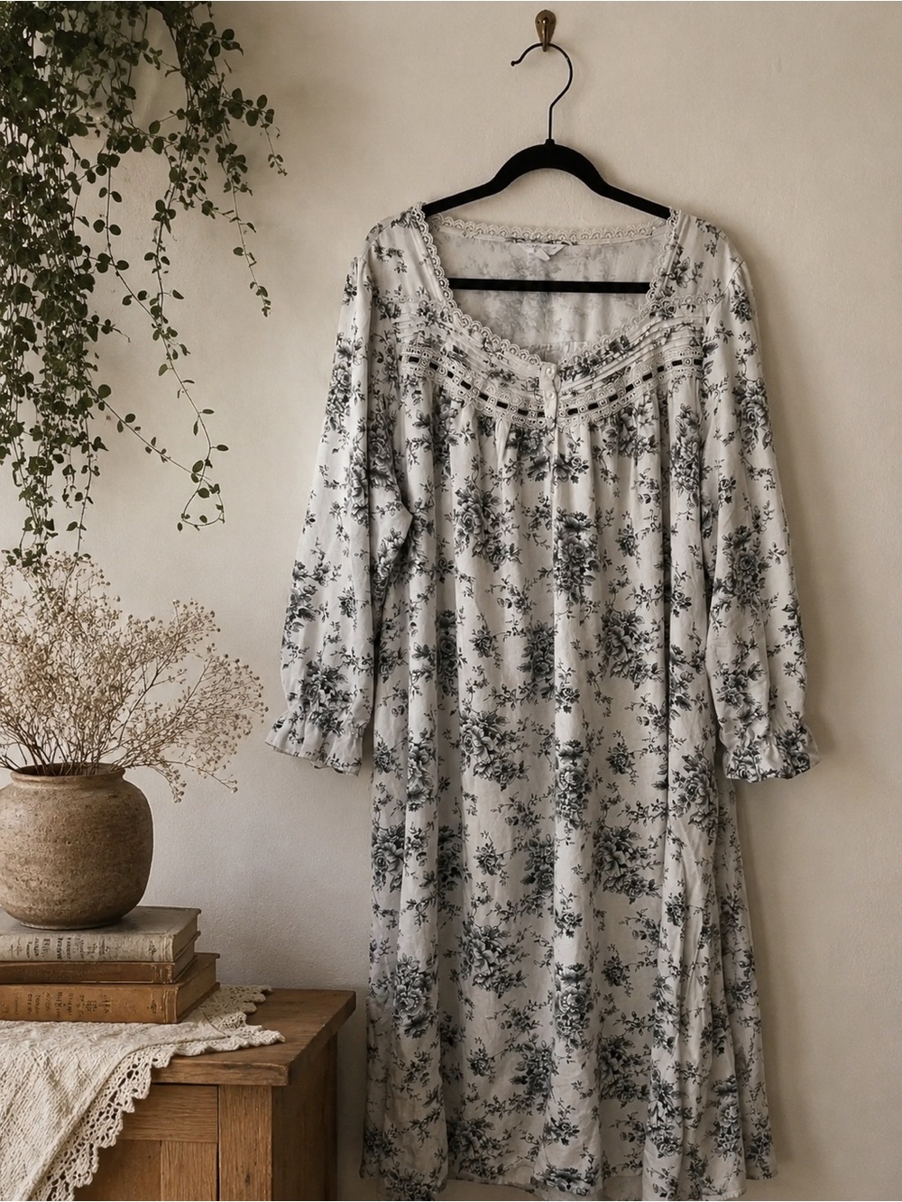 Charter Club Garden Floral Nightgown Cottagecore Romantic Ruffle Velvet